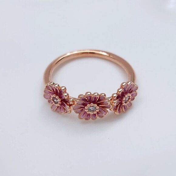 Pandora Pink Daisy Trio Ring Size 7.5 - Picture 2 of 4